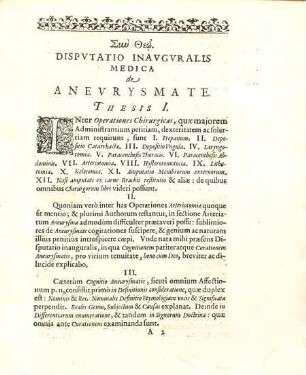 Disputatio Inauguralis Medica De Aneurysmate