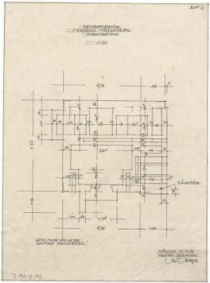 Gsaenger, Gustav; Moosburg (Bayern), Münchnerstr., Thalbacherstr.; Trafostationen - Eingabeplan einer Netztrafostation (Grundriss Fundament)