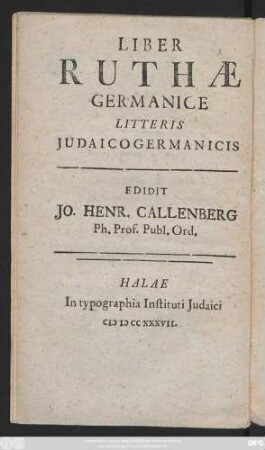 Liber Ruthæ : Germanice Litteris Judaico Germanicis