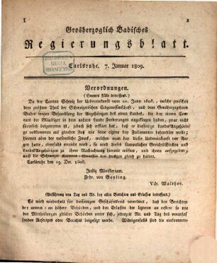Großherzoglich Badisches Regierungsblatt. 1809