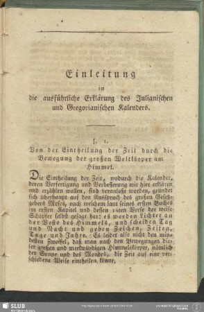 Einleitung in die ausführliche Erklärung des Julianischen und Gregorianischen Kalenders