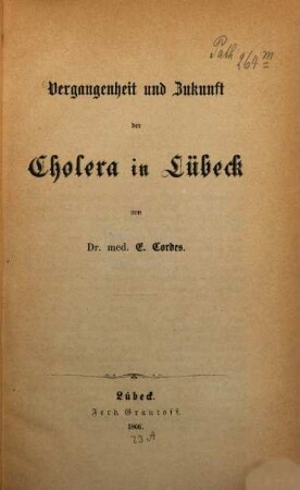 Vergangenheit und Zukunft der Cholera in Lübeck