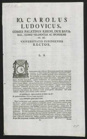 Io. Carolus Ludovicus, Comes Palatinus Rheni, Dux Bavariae...