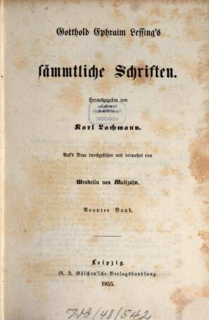Gotthold Ephraim Lessing's sämmtliche Schriften. 9