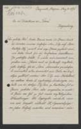 Brief von Felix von Thümen an Unbekannt