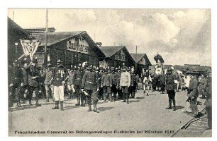 Postkarten mit Bildern aus dem Kriegsgefangenenlager Puchheim, Postkarte o.Nr.: Französischer Karneval im Gefangenenlager Puchheim 1916 (in Umschlag)