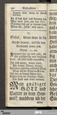 IX. Gebet, wenn man in die Kirche kommt, und für den Beichtstuhl treten will.