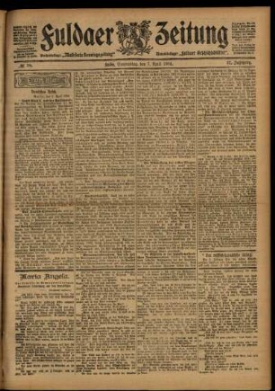 Erste Ausgabe vom Donnerstag, den 07. April 1904.