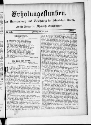 Erholungsstunden zur Unterhaltung und Belehrung im häuslichen Kreise. 1897-1910
