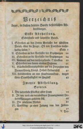 Verzeichniß derer, in diesem dritten Bande befindlichen Abhandlungen.