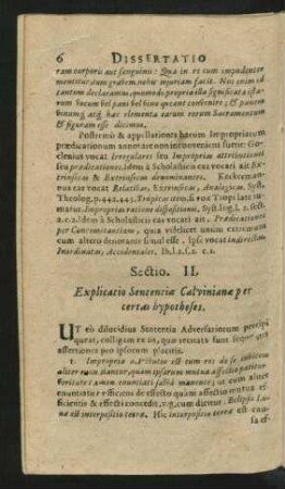 Sectio II. Explicatio Sententiae Calvinianae per certas hypotheses.