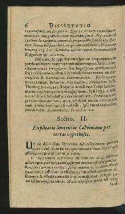 Sectio II. Explicatio Sententiae Calvinianae per certas hypotheses.