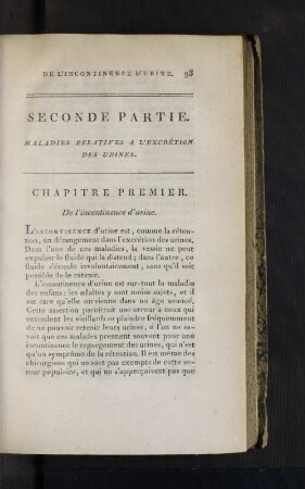 Chapitre Premièr. De l'incontinence d'urine.