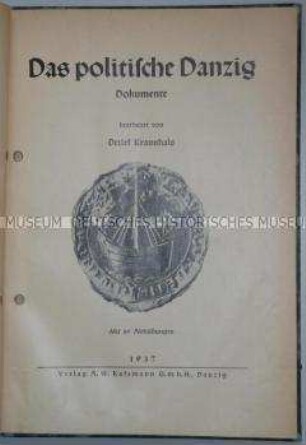Veröffentlichung mit Dokumenten über die Stadt Danzig