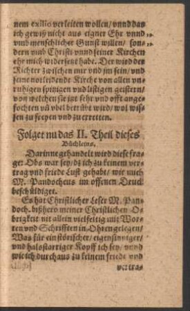 Folget nu das II. Theil dieses Büchleins.