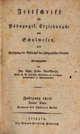 Zeitschrift für Pädagogik, Erziehungs- und Schulwesen. 1806,3 = Bd. 21