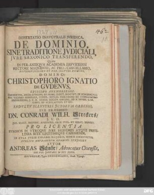Dissertatio Inavgvralis Jvridica, De Dominio, Sine Traditione Jvdiciali, Jvre Saxonico Transferendo