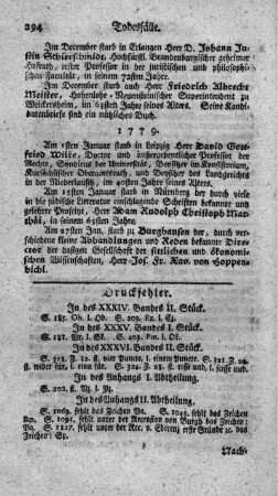 Druckfehler. In des XXXIV. Bandes II. Stück. - In des XXXVI. Bandes II. Stück.