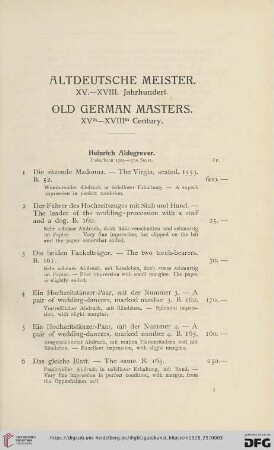 Altdeutsche Meister. XV.-XVIII. Jahrhundert. Old German Masters. XVth-XVIIIth Century (Nr.1-319)