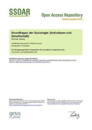 Grundfragen der Soziologie: (Individuum und Gesellschaft)