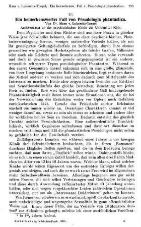 193-201, Ein bemerkenswerter Fall von Pseudologia phantastica