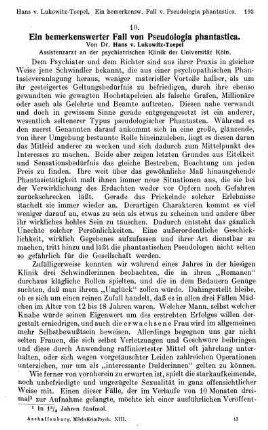 193-201, Ein bemerkenswerter Fall von Pseudologia phantastica