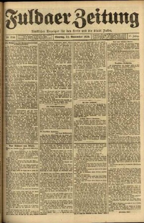 Ausgabe vom Montag, den 22. November 1920.