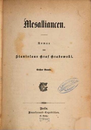 Mesalliancen : Roman von Stanislaus Graf Grabowski, 1