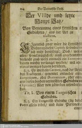 Der VIIde und letzte Haupt-Satz. Von Benennung eines Lettischen Gedichtes, aus der Art zu tractiren