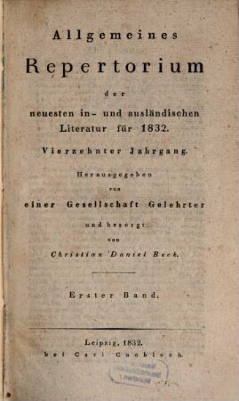 Allgemeines Repertorium der neuesten in- und ausländischen Literatur. 1832,1, 1832,1