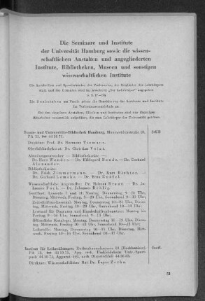 Die Seminare und Institute der Universität Hamburg sowie die wissenschaftlichen Anstalten und angegliederten Institute, Bibliotheken, Museen und sonstigen wissenschaftlichen Institute
