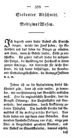 Siebenter Abschnitt. Medizinal Wesen.