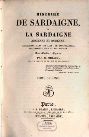 Histoire de Sardaigne, ou la Sardaigne ancienne et moderne : considérée dans ses lois, sa topographie, ses productions et ses moeurs, 2