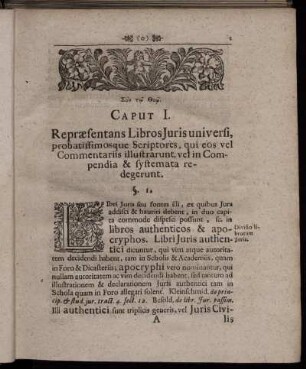 Caput I. Repræsentans Libros Juris universi,...