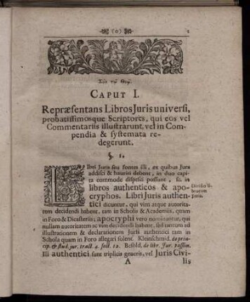 Caput I. Repræsentans Libros Juris universi,...