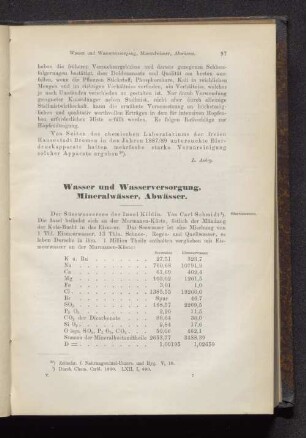 Wasser und Wasserversorgung, Mineralwässer, Abwässer