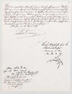 Ludwig II. von Bayern (1845 - 1886) Autographen: Brief von Ludwig II. an das Bayerische Hofsekretariat - BSB Autogr.Cim. Ludwig .99