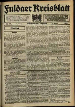 Erste Ausgabe vom Samstag, den 03. Dezember 1910.