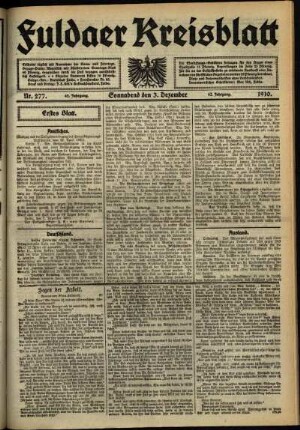 Erste Ausgabe vom Samstag, den 03. Dezember 1910.
