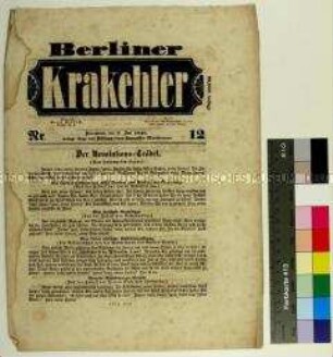 Satireschrift "Berliner Krakehler" Nr. 12 vom 8. Juli 1848