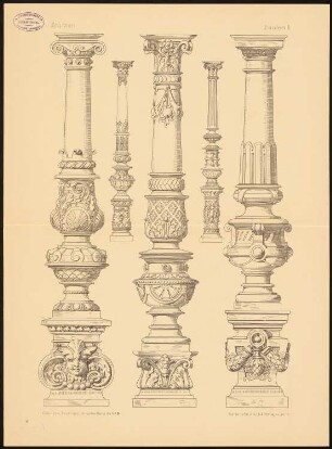 Stützen: Ansichten (aus: Architektonische Details. Eine Sammlung von Stützen, Gesimsen, Konsolen u. ä. Bildungen. H.2)