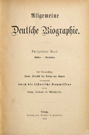 Allgemeine Deutsche Biographie, 15. Kähler - Kircheisen