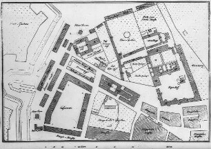 Dresden, Jägerhof, Lageplan mit Bezeichnungen, 18. Jh.