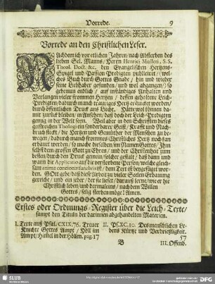 Erstes oder Ordnung-Register über die Leich-Texte, sampt den Tituln der darinnen abgehandelten Materien