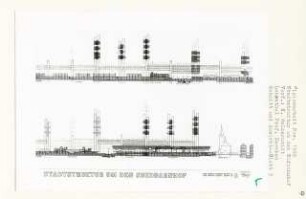 Stadtstruktur um den Südbahnhof, Berlin-Schöneberg (Diplomarbeit bei Bernhard Hermkes): Ansichten von Norden, Süden und Schnitte 1:500