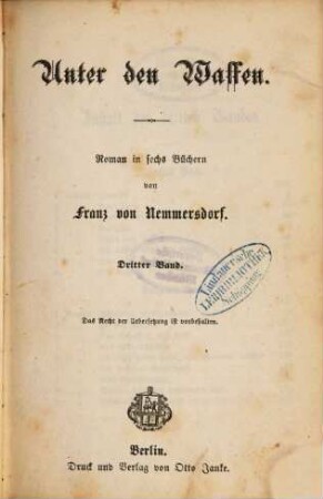 Unter den Waffen : Roman in sechs Büchern, 3