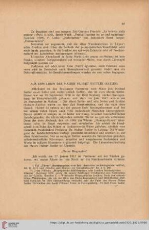 Aus dem Leben des Malers Hubert Sattler (Satler)