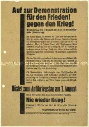 Aufruf der SPD zum Antikriegstag am 1. August 1929