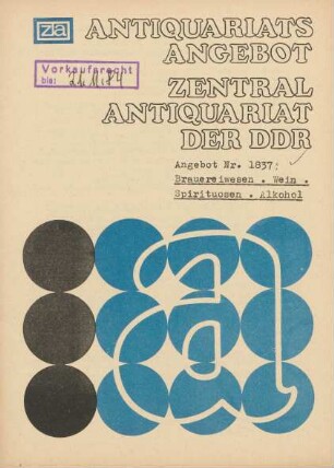 Nr. 1837: Brauereiwesen, Wein, Spirituosen, Alkohol