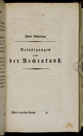 Zweite Abtheilung. Belustigungen aus der Rechenkunst.
